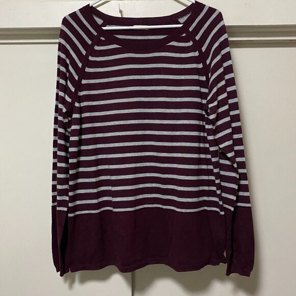 Sonoma Life+Style. long sleeve burgundy & white stripe sweater, size L/XL - Picture 1 of 9